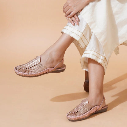 Buy Metalic rose gold handcrafted flat clogs sandal for women online india at www.Stelway.in