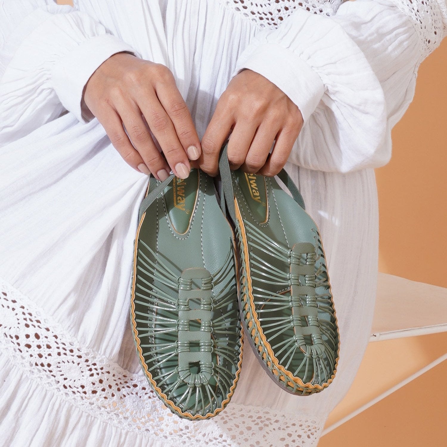 Buy Green Handcrafted flat clogs sandal  for women online india at www.stelway.in
