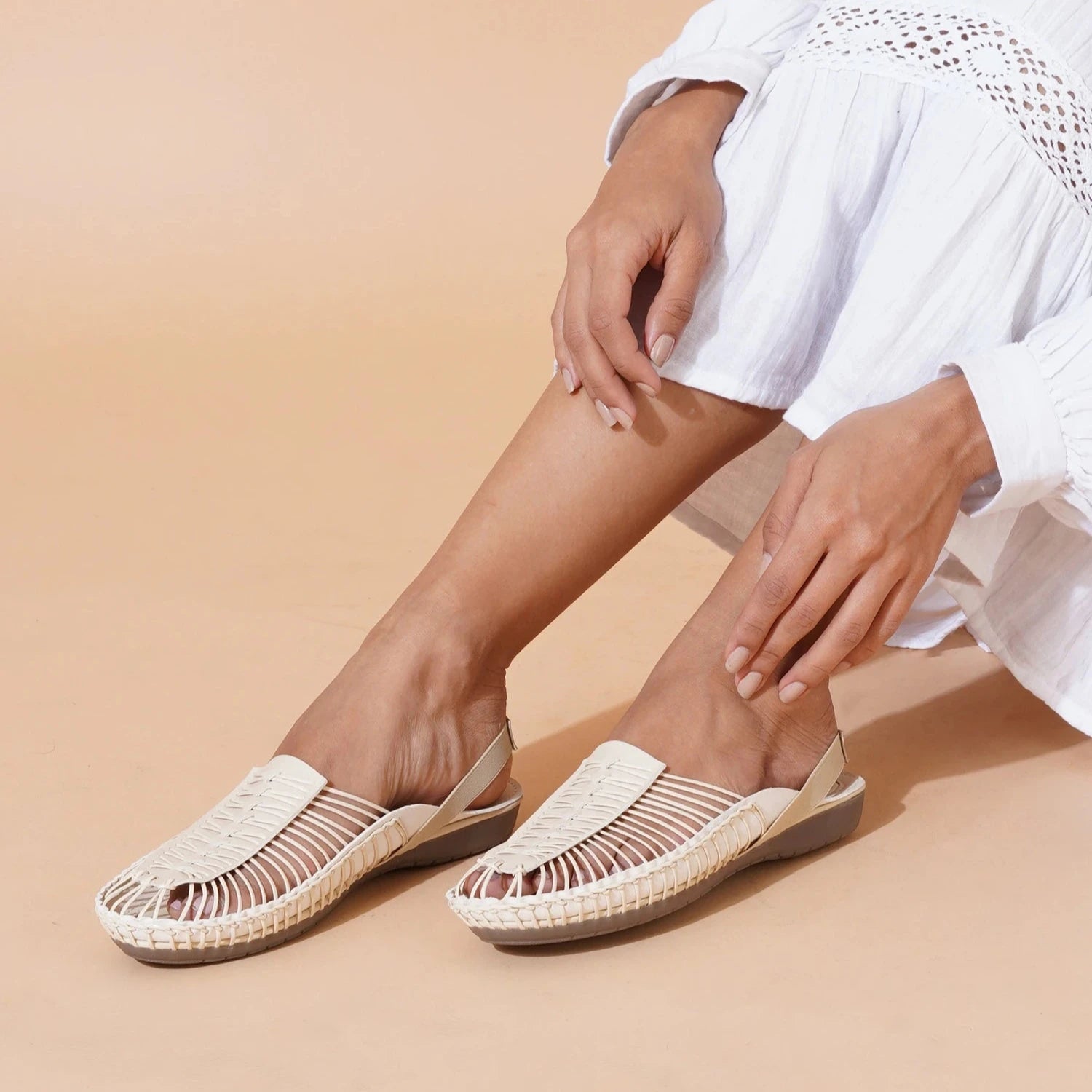 Buy Off white Handcrafted Flat clogs sandal for women online at www.stelway.in