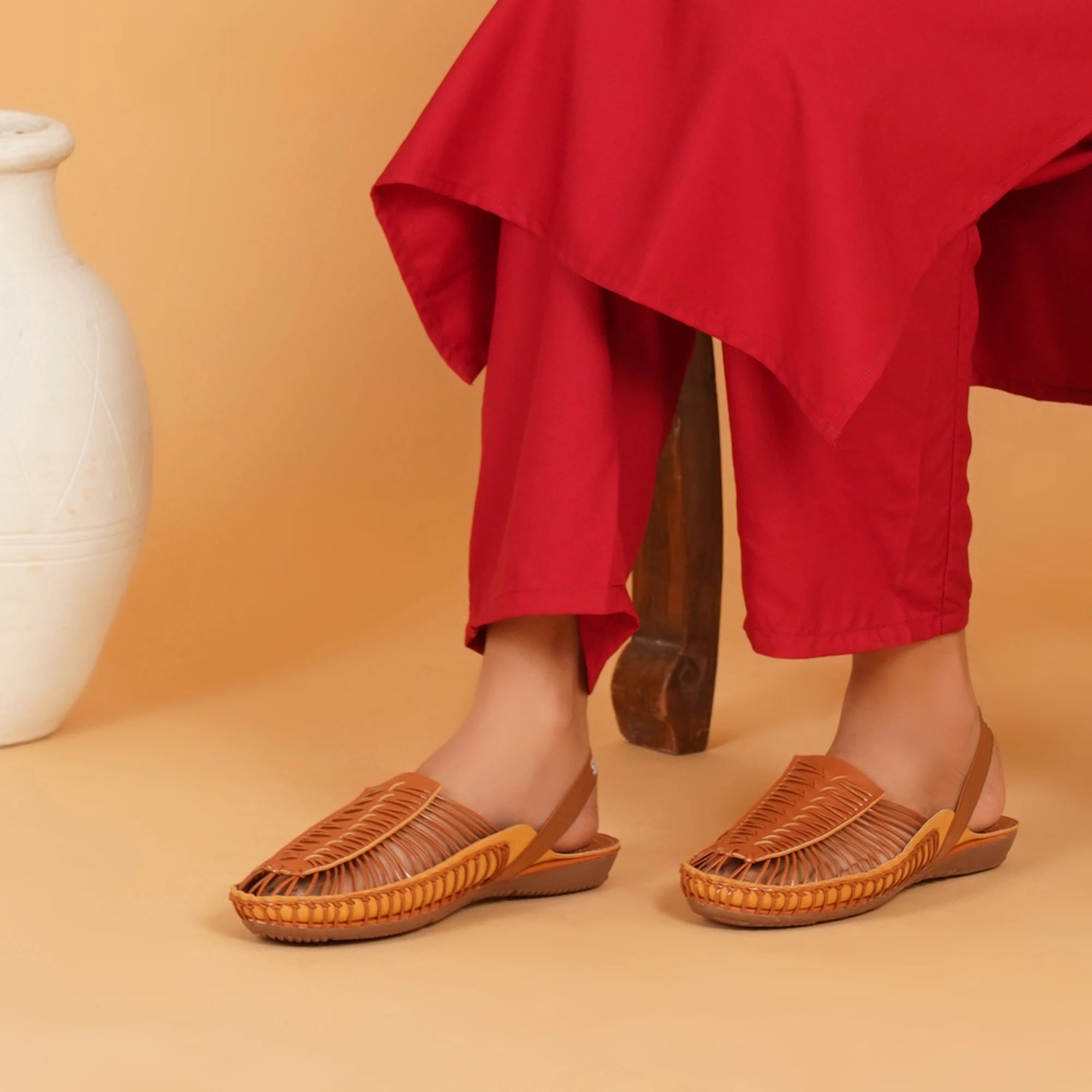 Tan Handcrafted Flat Sandal Clogs