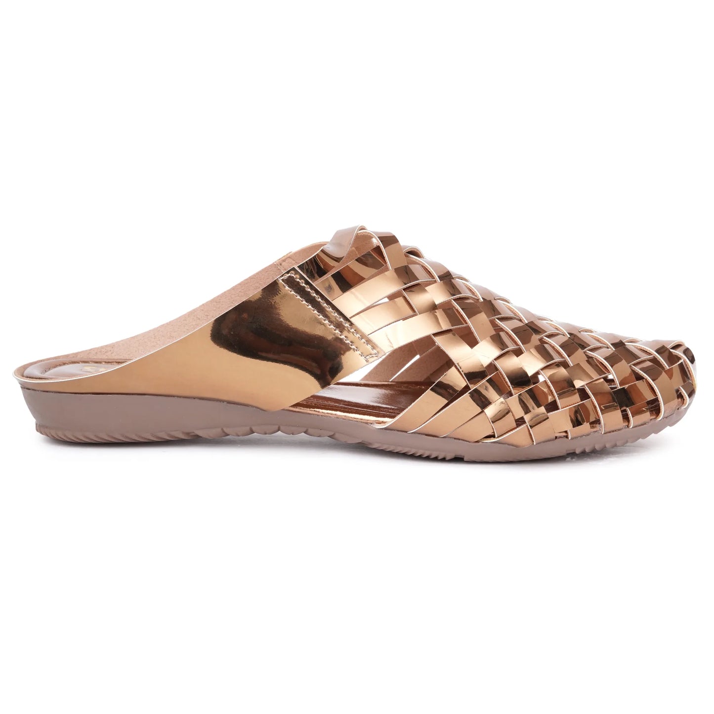 Shiny Copper Criss-cross Chromium Mules