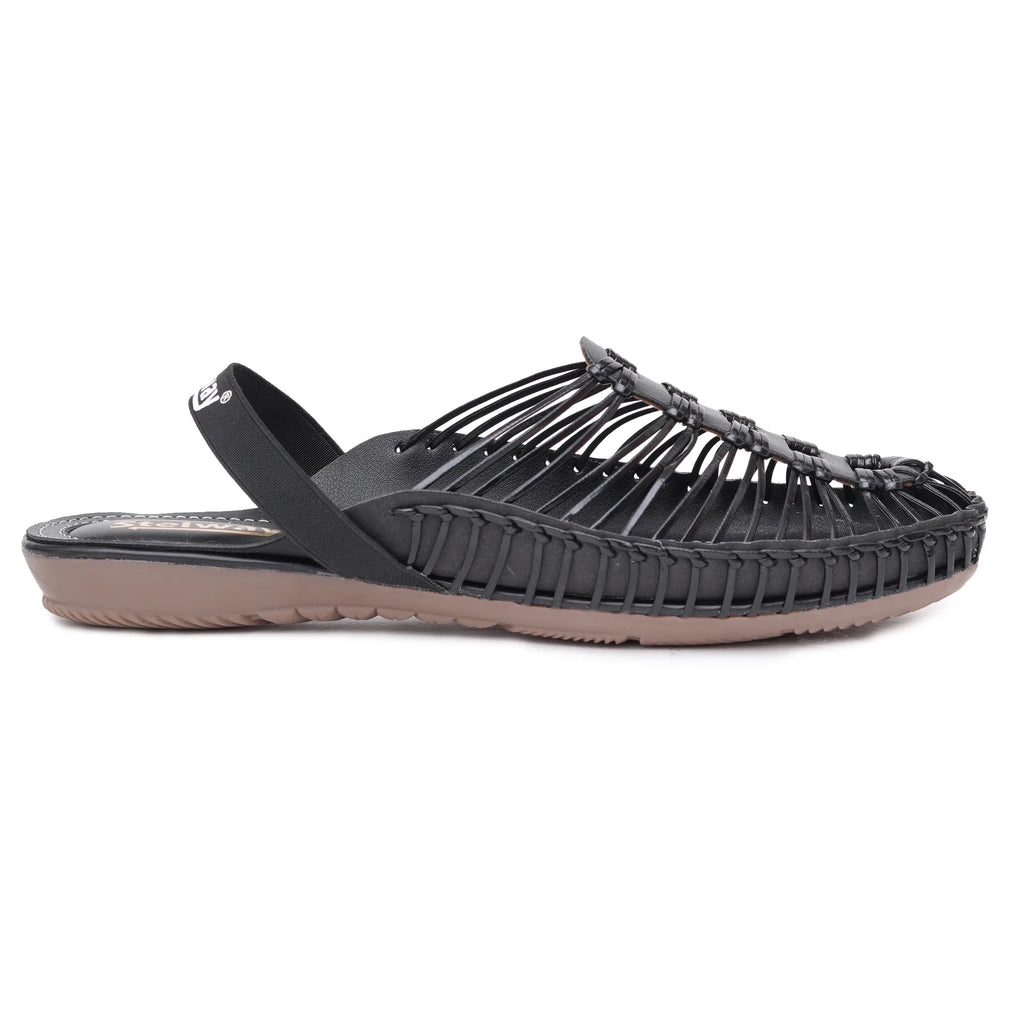 Black Handcrafted Flat Sandal Clogs