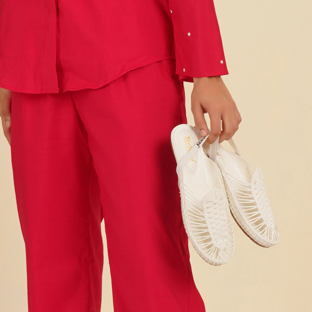 White Handcrafted Flat Sandal Clogs