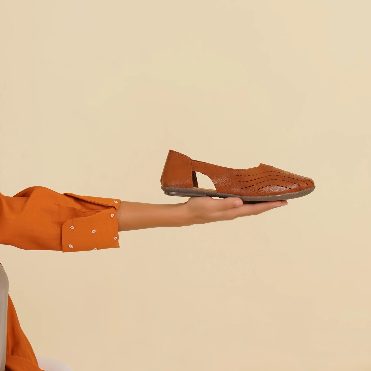 Stelway Tan Lasercut Ballet Flats