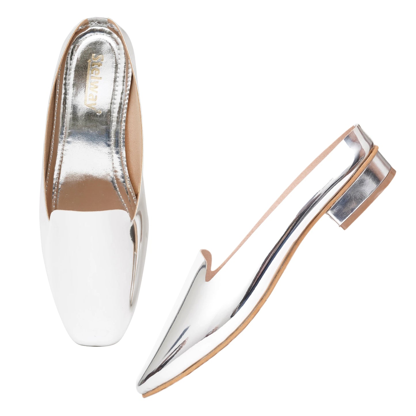 Shiny Chromium Silver Mules