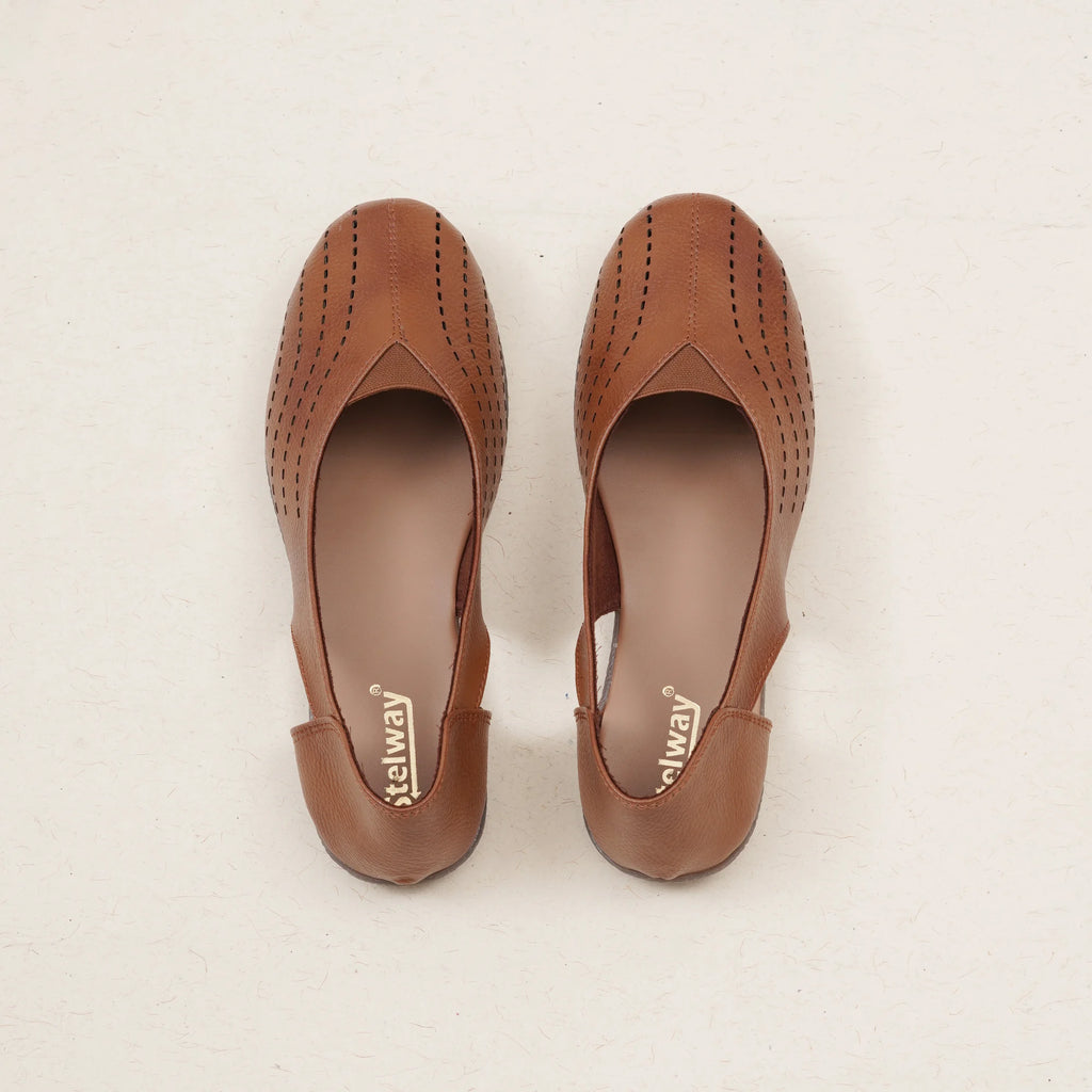 Stelway Tan Lasercut Ballet Flats
