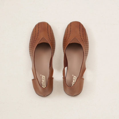 Stelway Tan Lasercut Ballet Flats