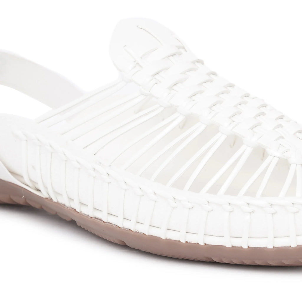 White Handcrafted Flat Sandal Clogs