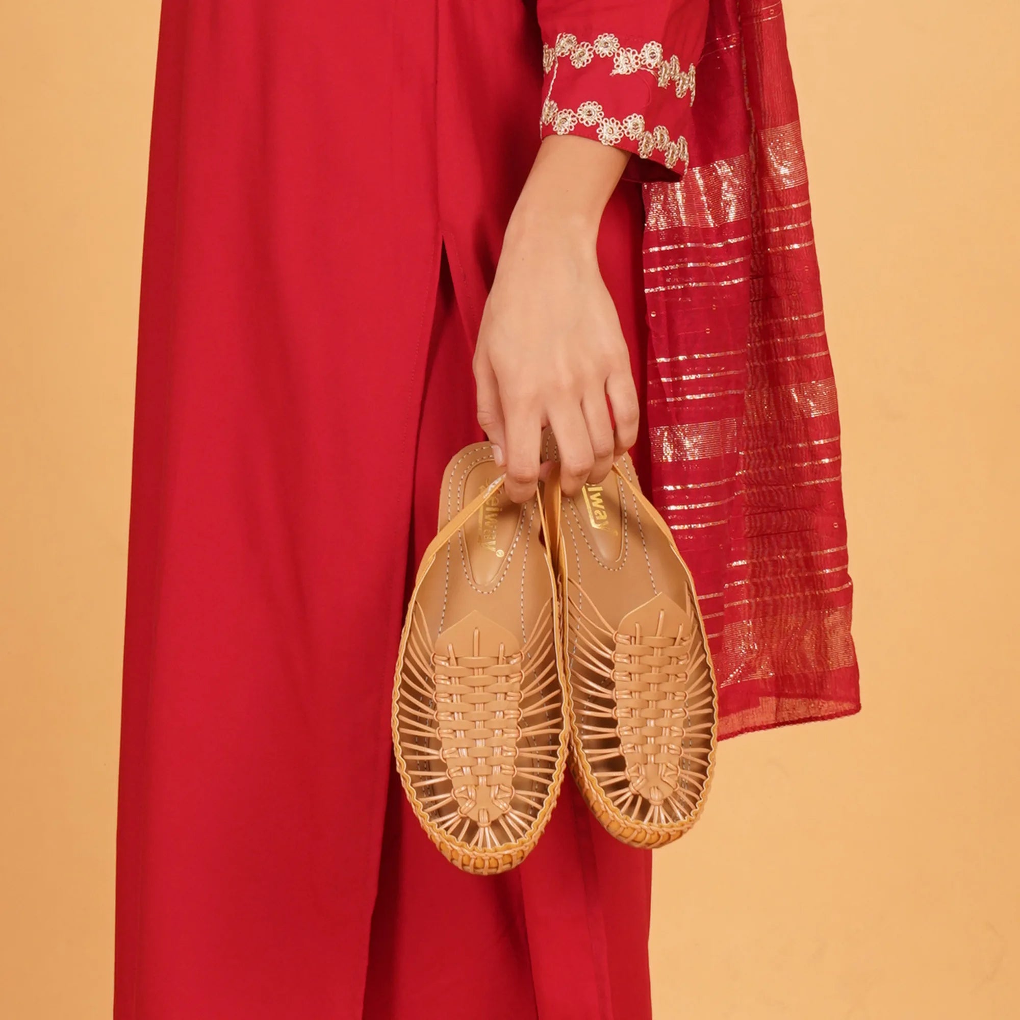 Beige Handcrafted Flat Sandal Clogs