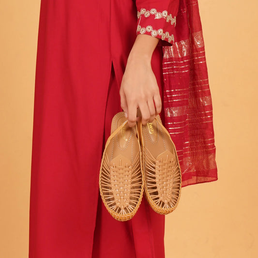 Beige Handcrafted Flat Sandal Clogs