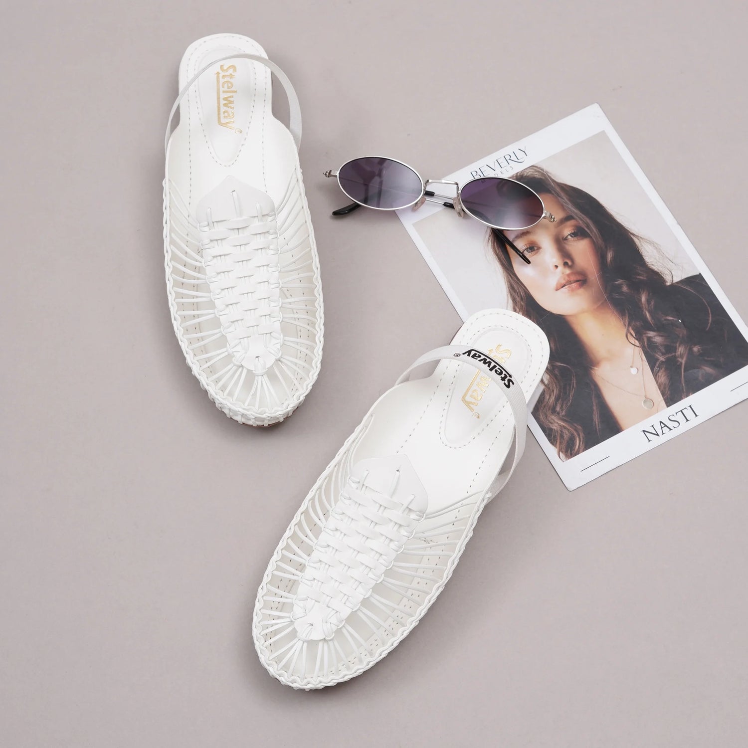 White Handcrafted Flat Sandal Clogs