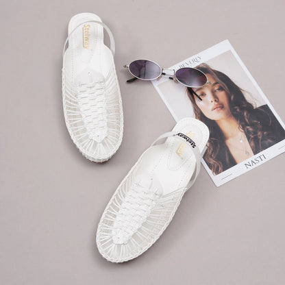 White Handcrafted Flat Sandal Clogs