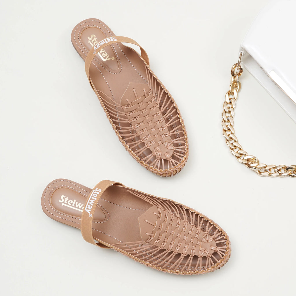 Beige Handcrafted Flat Sandal Clogs