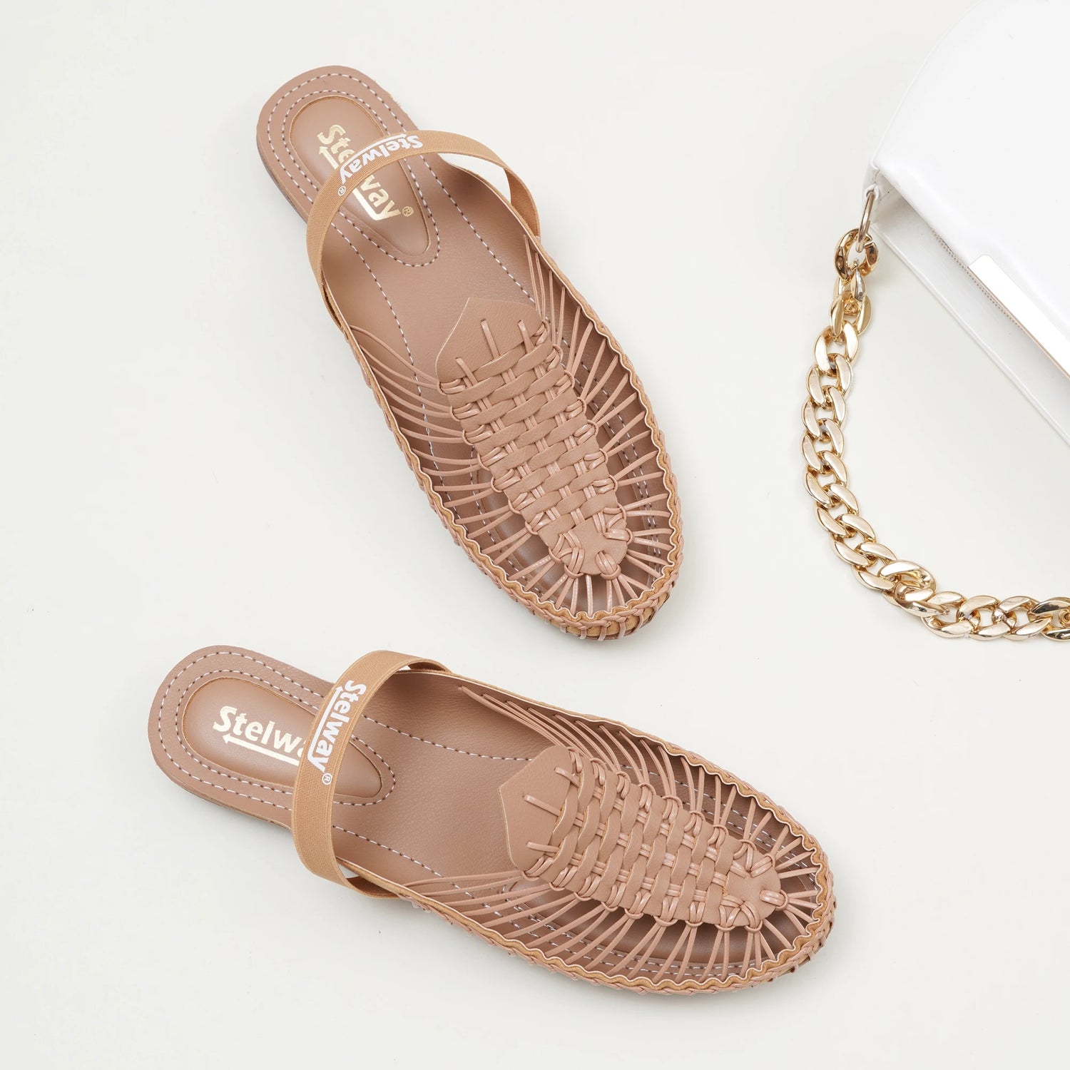 Beige Handcrafted Flat Sandal Clogs
