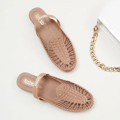 Beige Handcrafted Flat Sandal Clogs