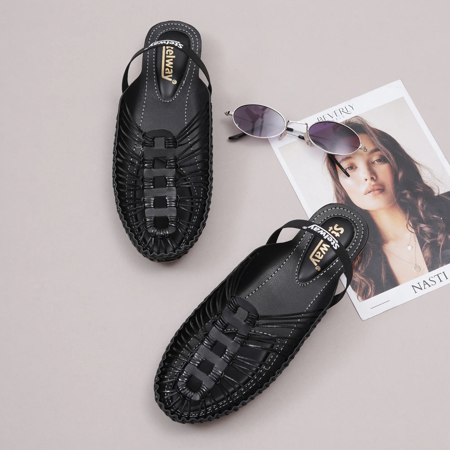 Black Handcrafted Flat Sandal Clogs