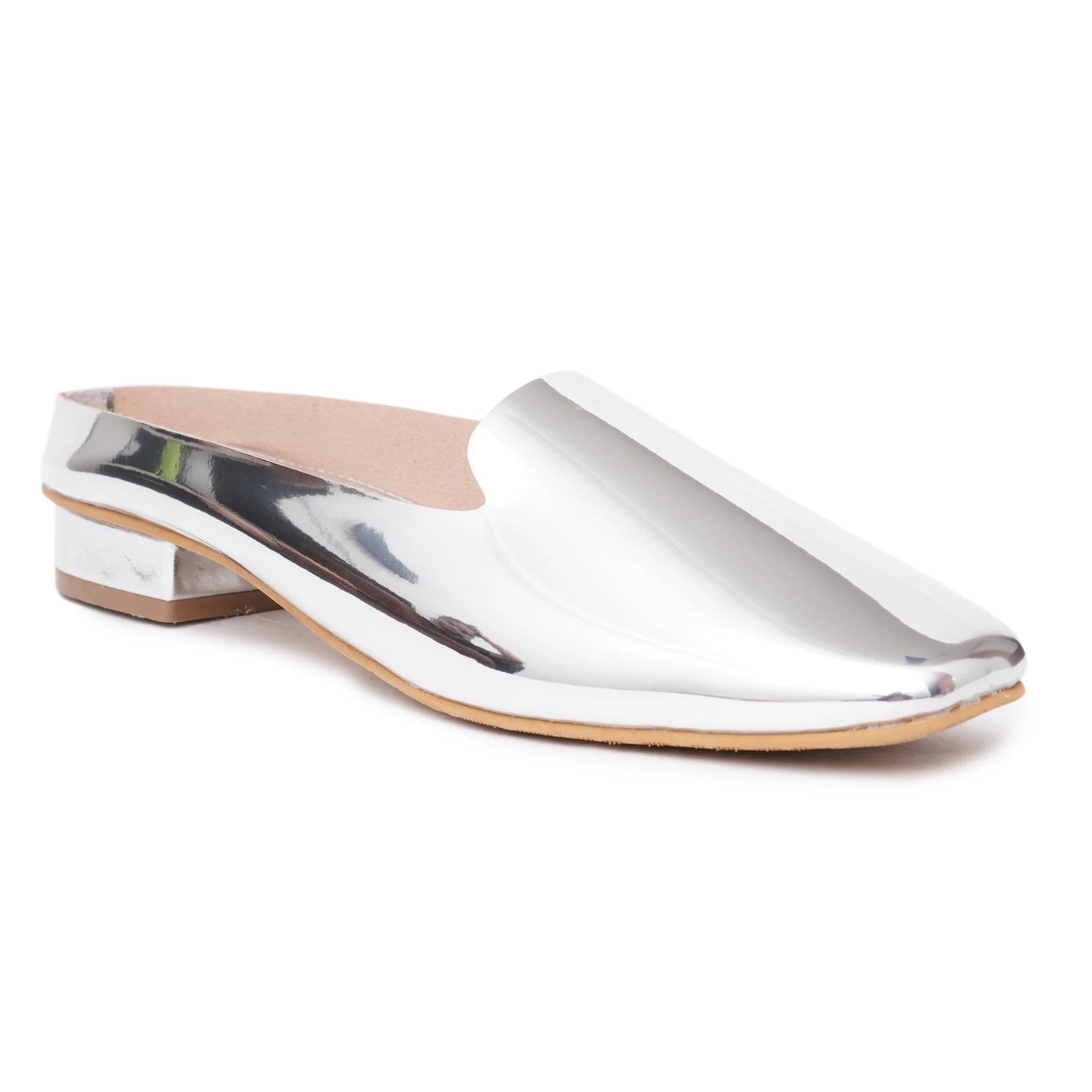 Shiny Chromium Silver Mules