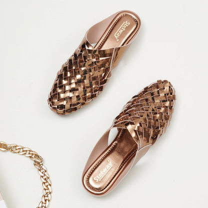 Shiny Copper Criss-cross Chromium Mules