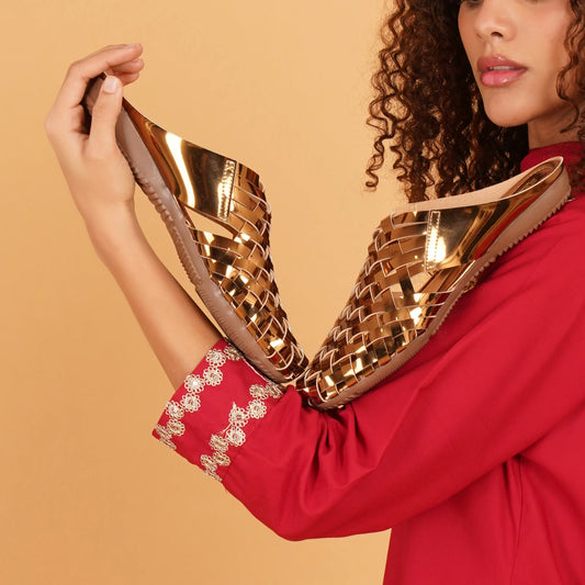 Shiny Copper Criss-cross Chromium Mules