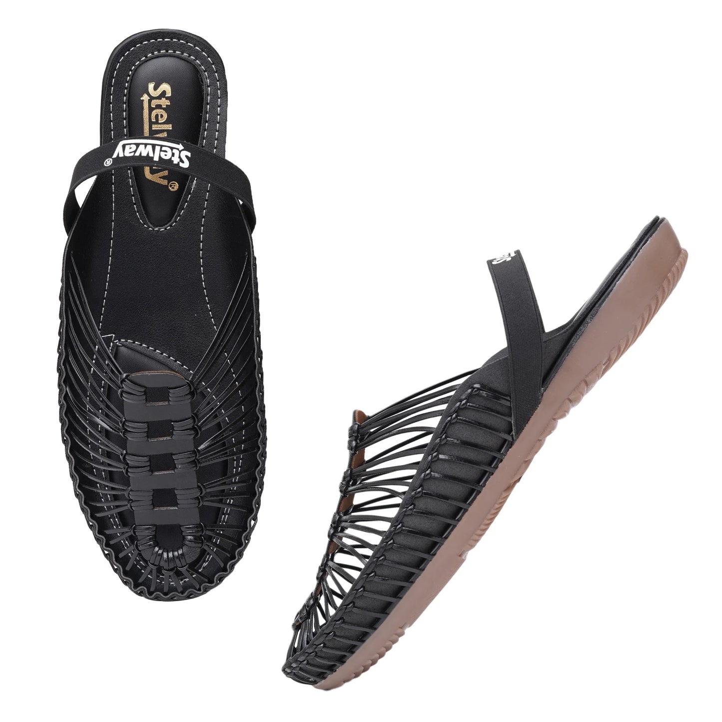 Black Handcrafted Flat Sandal Clogs