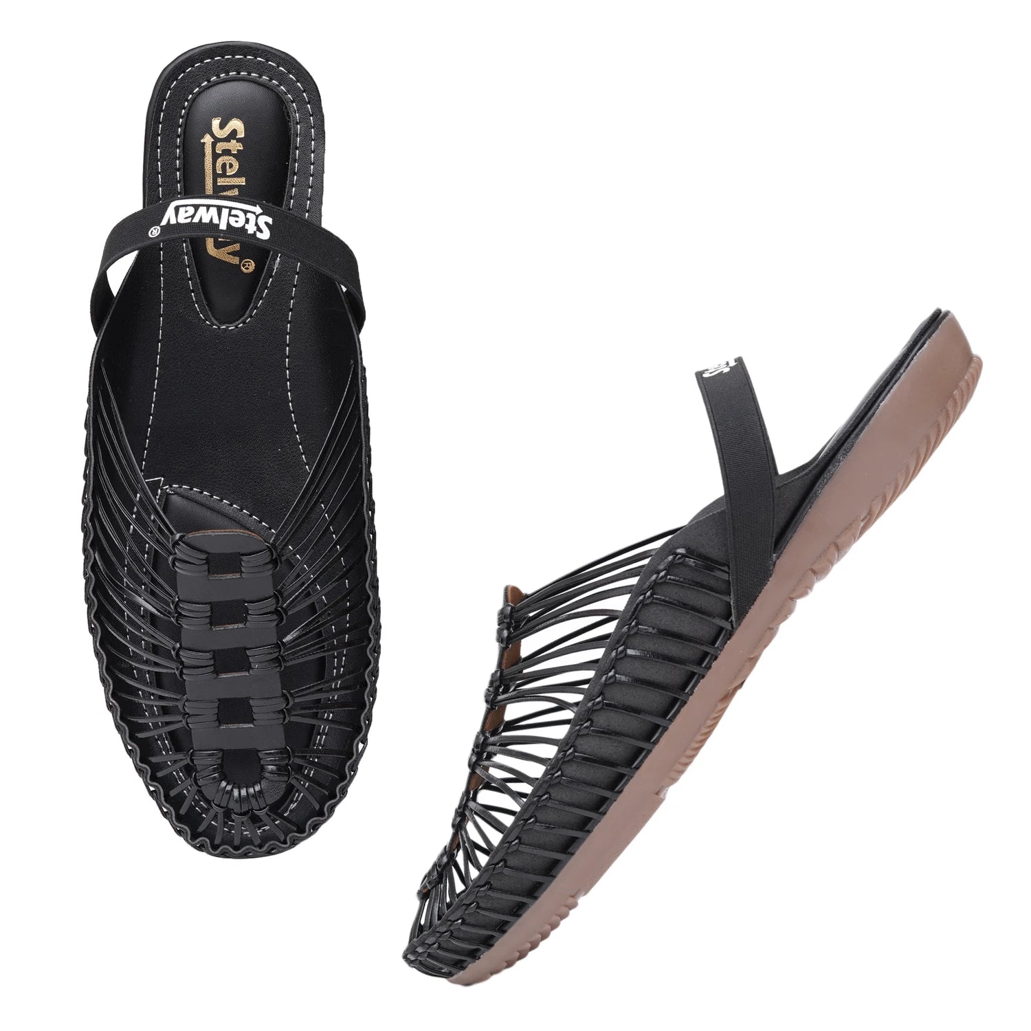 Black Handcrafted Flat Sandal Clogs